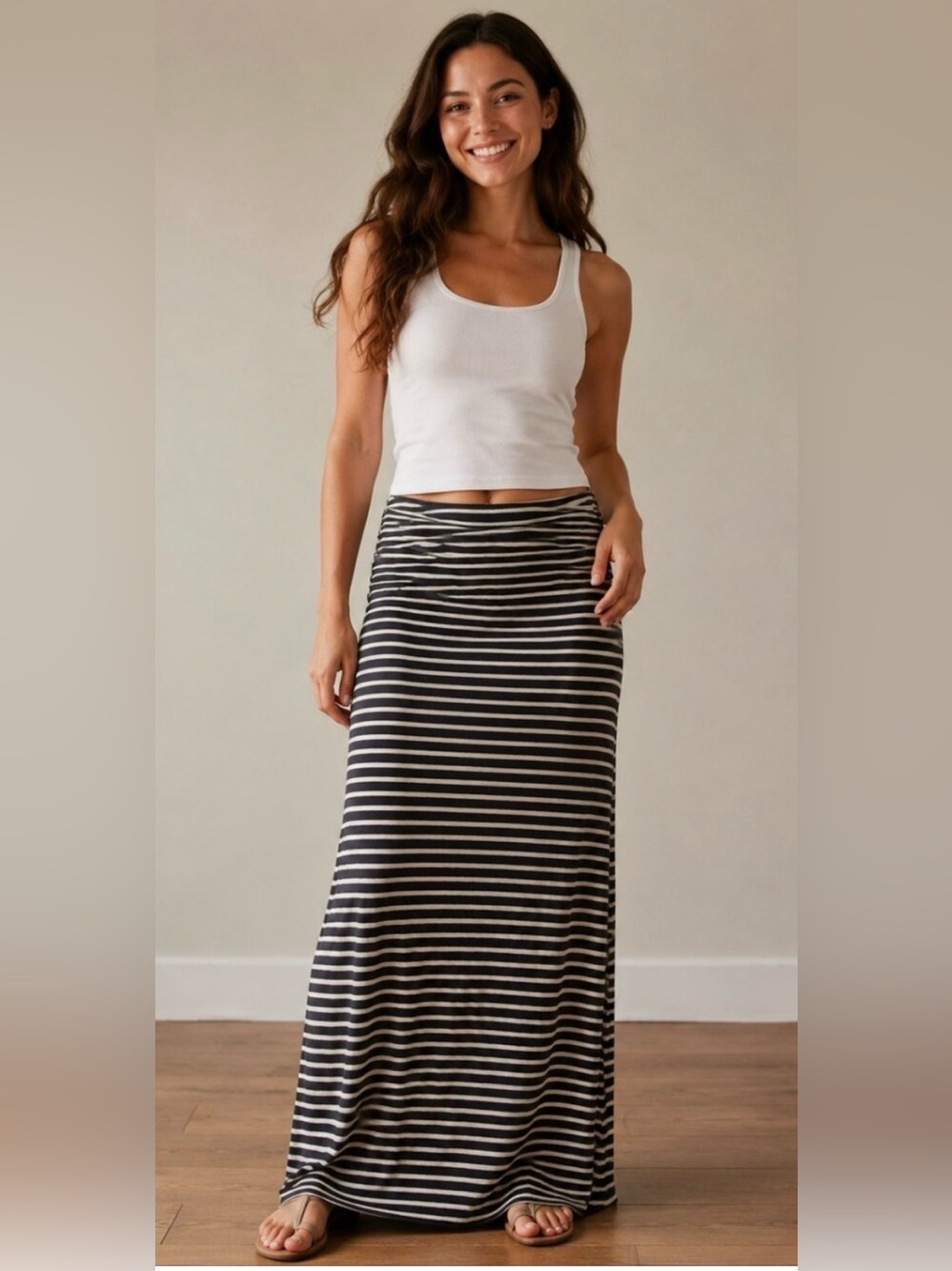 J. Crew Knit Maxi Skirt NWT Large Navy/Grey Stripe